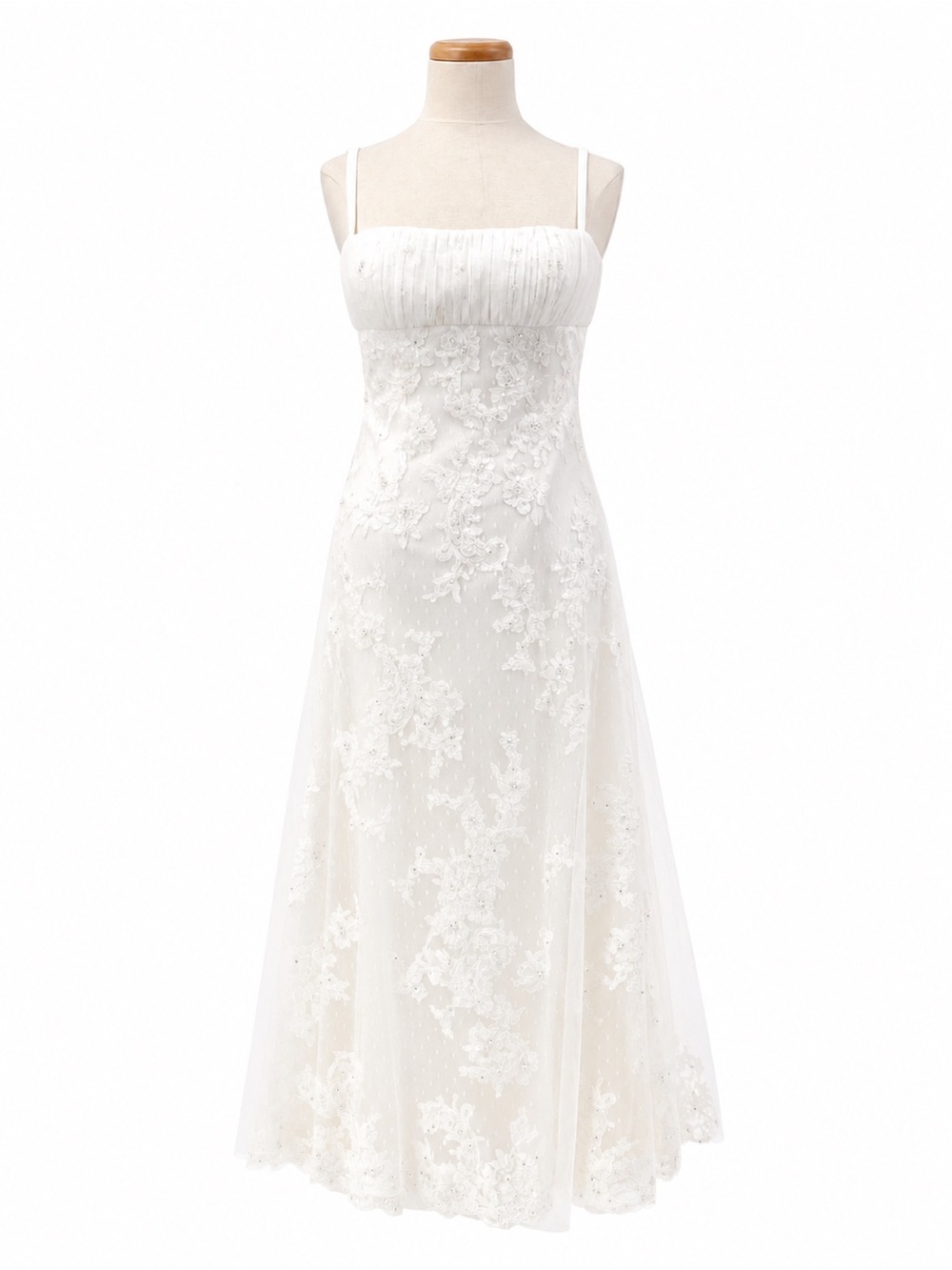 Pronovias lace empire waist a-line Wedding Dress 0884 XS ivory tulle train
